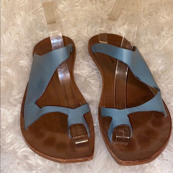 CYDWOQ Women's LEATHER LIGHT Blue Sandals - Picture 2 of 5